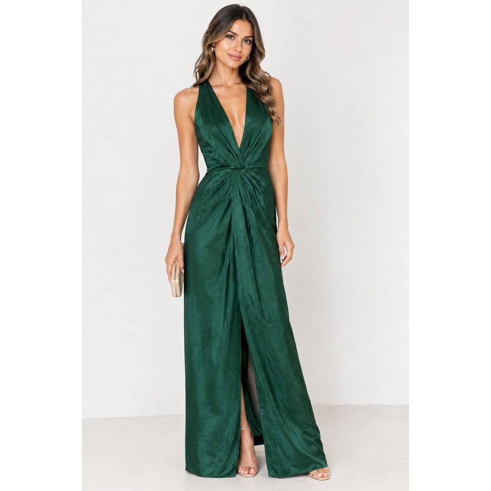 Lulus Emerald Green Satin Maxi Dress L